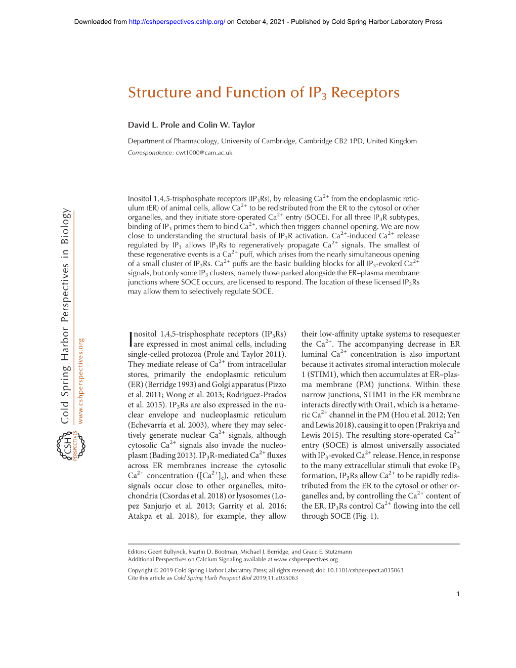 Structure and Function of IP3 Receptors