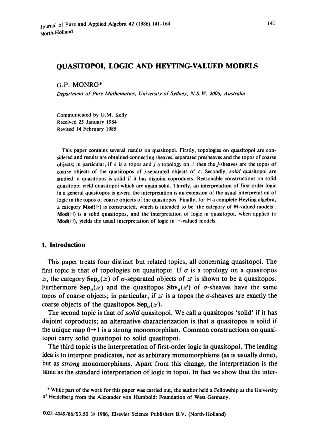 Quasitopoi, Logic and Heyting-Valued Models G.P