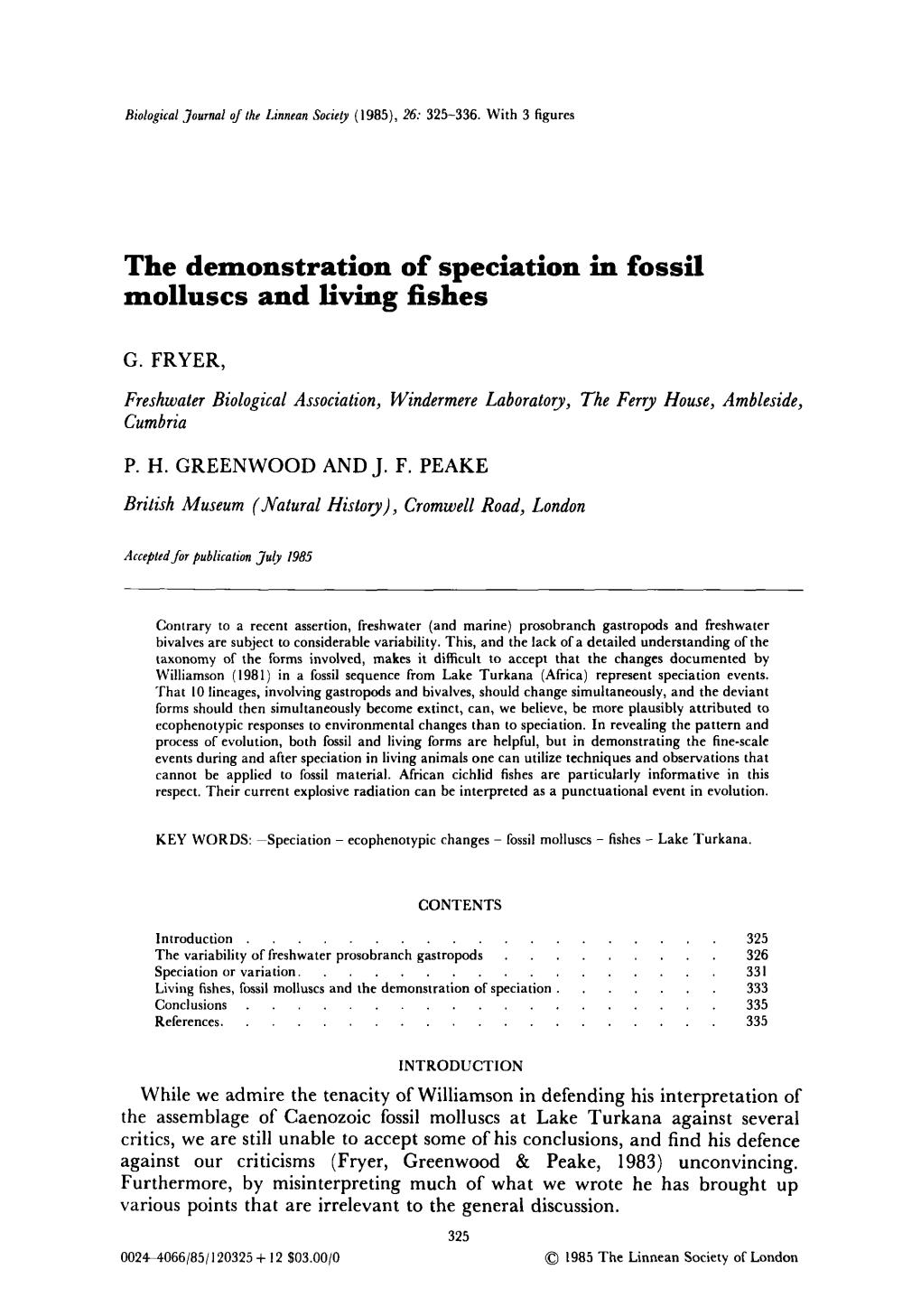 The Demonstration of Speciation in Fossil Molluscs and Living Fishes