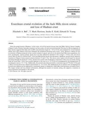 Eoarchean Crustal Evolution of the Jack Hills Zircon Source and Loss of Hadean Crust