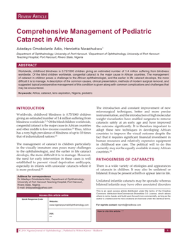 Comprehensive Management of Pediatric Cataract in Africa