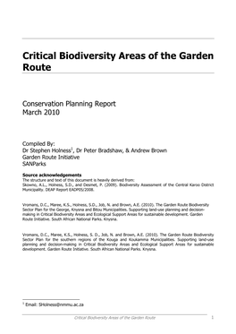 Critical Biodiversity Areas of the Garden Route 1