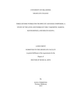 University of Oklahoma Graduate College Three Diverse Works for Trumpet by Japanese Composers