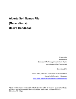 Alberta Soil Names File (Generation 4) User’S Handbook