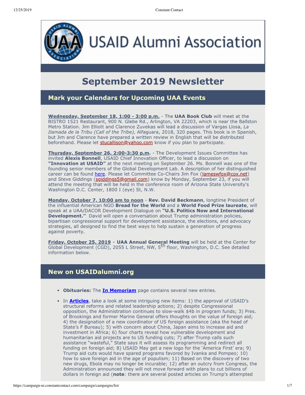 September 2019 Newsletter