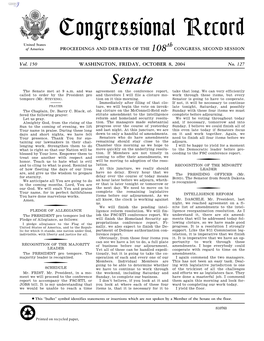 Congressional Record United States Th of America PROCEEDINGS and DEBATES of the 108 CONGRESS, SECOND SESSION