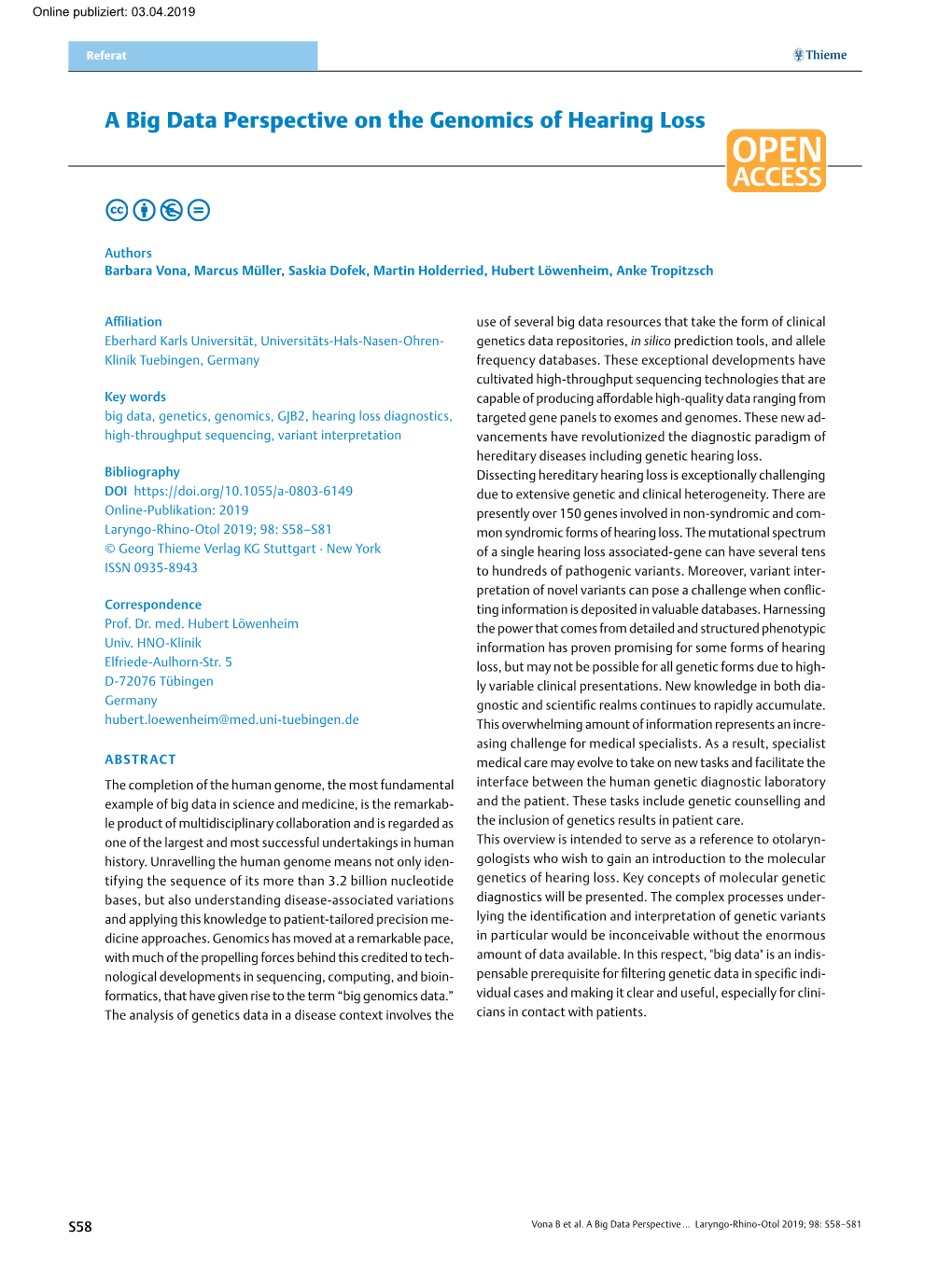 A Big Data Perspective on the Genomics of Hearing Loss