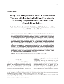 Long-Term Renoprotective Effect of Combination Therapy with Prostaglandin E1 and Angiotensin- Converting Enzyme Inhibitor in Patients with Chronic Renal Failure