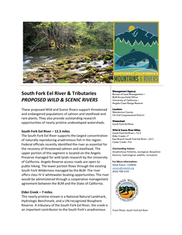South Fork Eel River & Tributaries PROPOSED WILD & SCENIC
