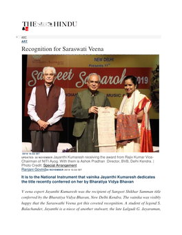 Recognition for Saraswati Veena