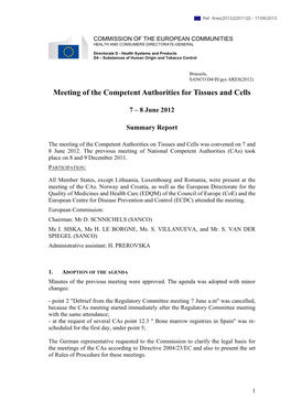 Meeting of Competent Authorities for Tissues and Cells, 7-8 June 2012