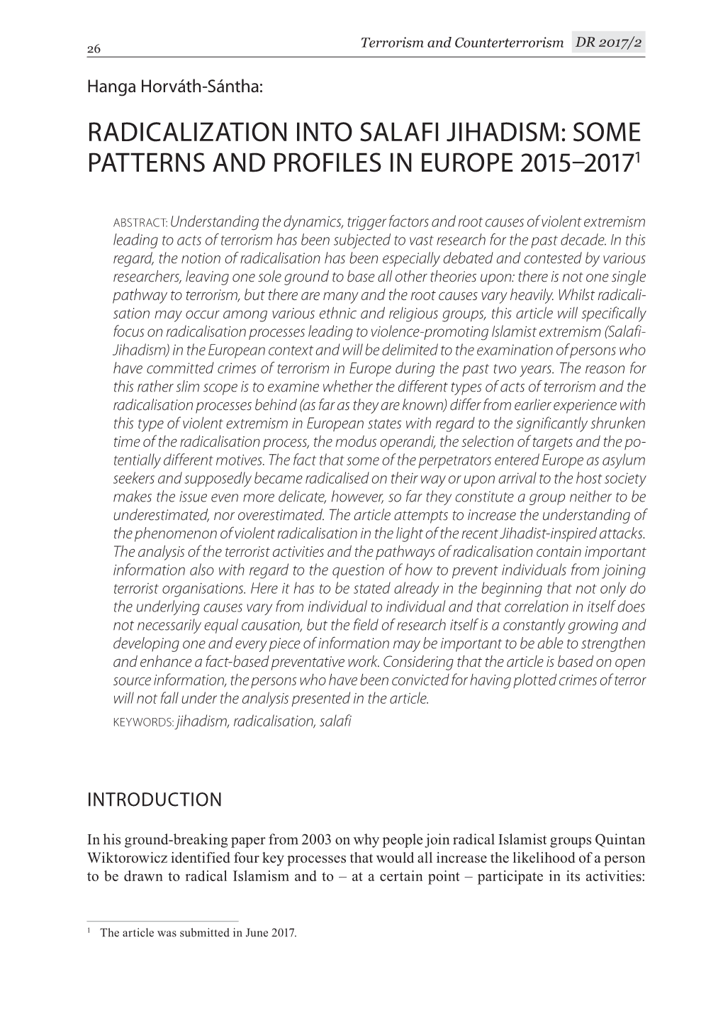 Radicalization Into Salafi Jihadism: Some Patterns and Profiles in Europe 2015–20171