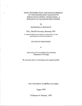 Host Distribution and Development of Pseudodelphis Oligocotti (Dracunculoidea: Nematoda), a Parasite of Eelgrass Bed Fishes