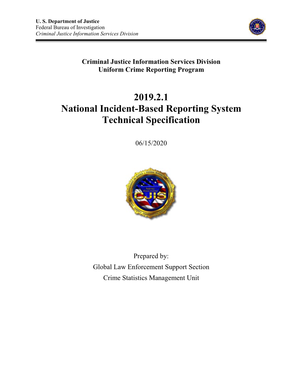 2019.2.1 National Incident-Based Reporting System Technical Specification
