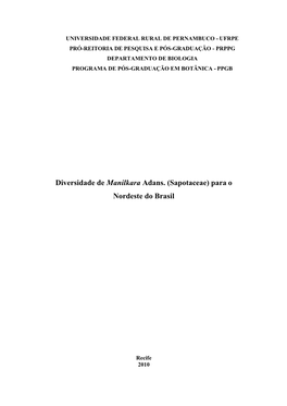 Diversidade De Manilkara Adans. (Sapotaceae) Para O Nordeste Do Brasil