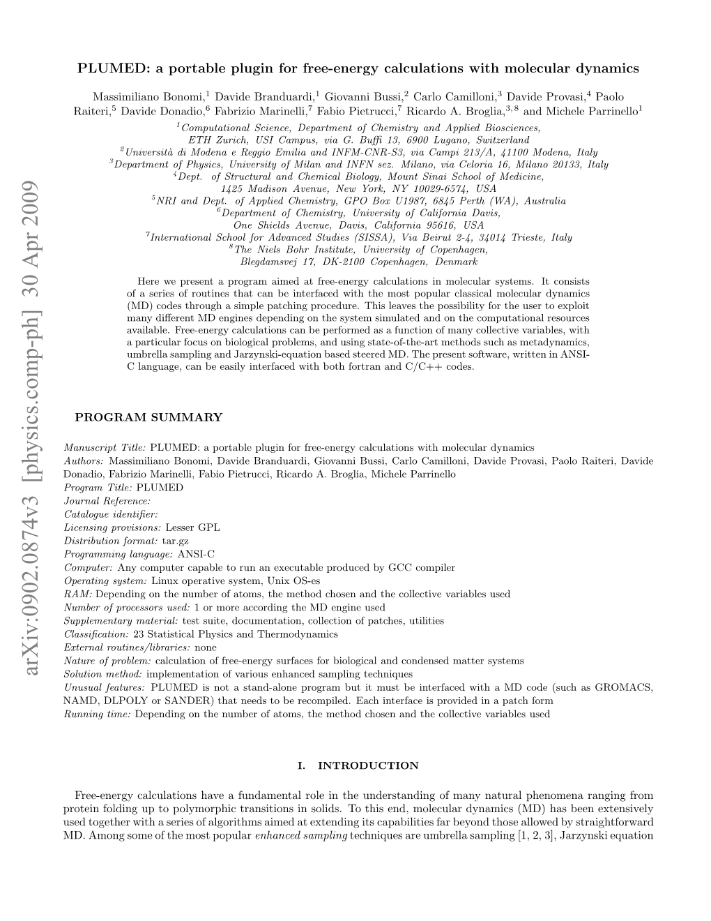 Arxiv:0902.0874V3 [Physics.Comp-Ph] 30 Apr 2009 D Mn Oeo H Otpopular Most Extending the at of to Aimed Some Algorithms Among Solids