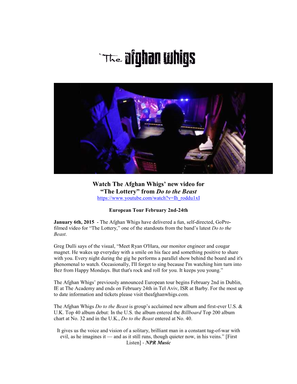 Watch the Afghan Whigs' New Video for “The Lottery” from Do to the Beast