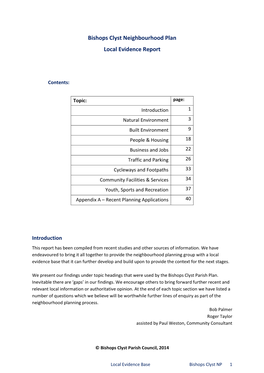 Bishops Clyst Neighbourhood Plan Local Evidence Report