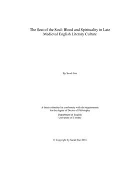 Blood and Spirituality in Late Medieval English Literary Culture