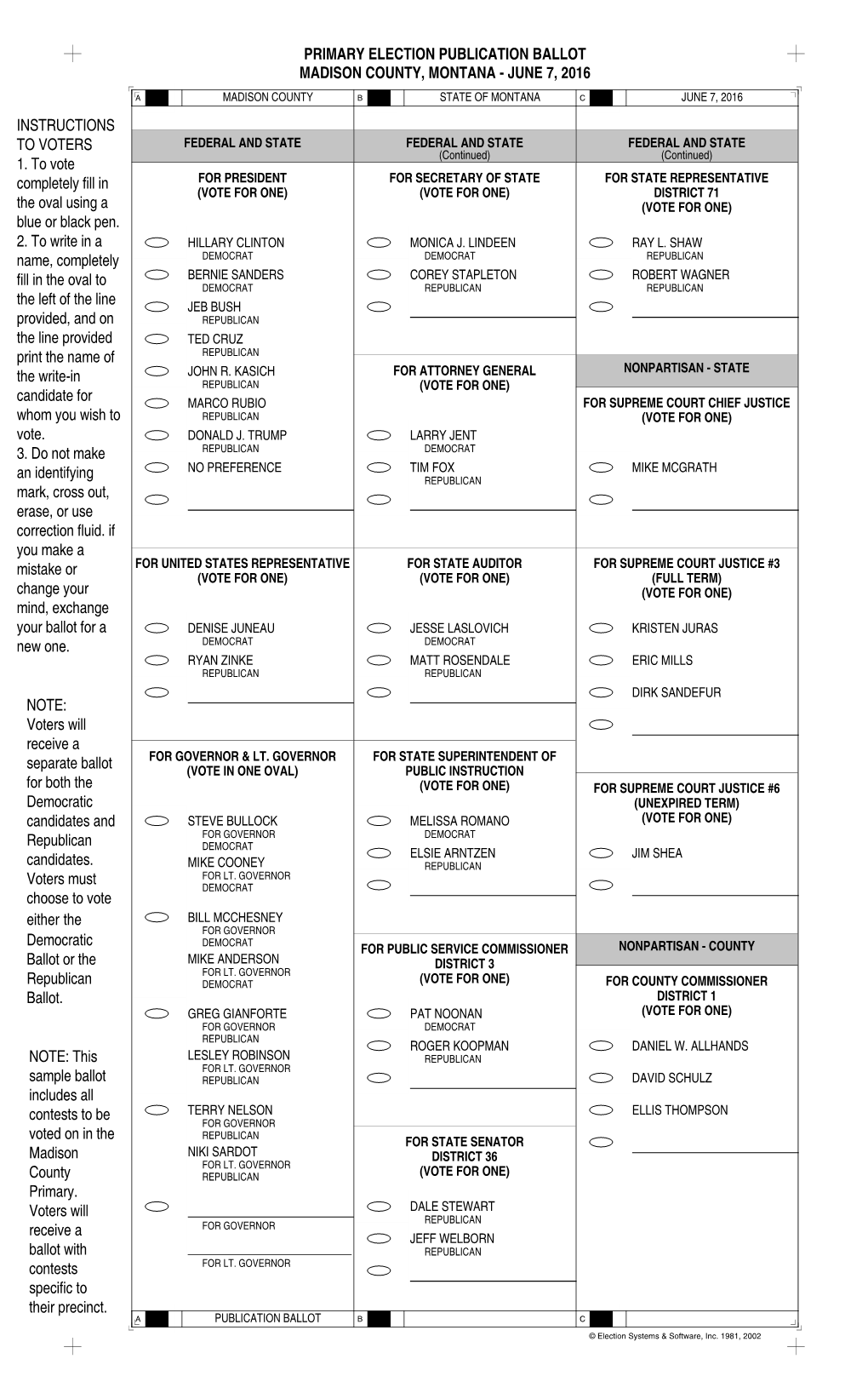 This Sample Ballot Includes All Contests to Be