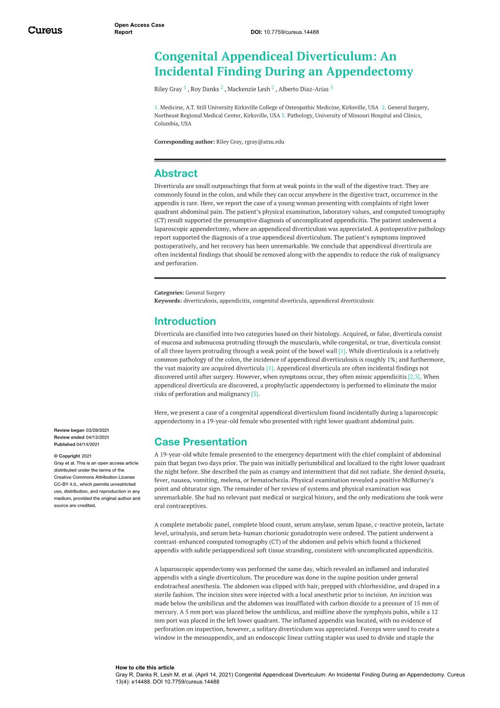 55823-Congenital-Appendiceal-Diverticulum-An-Incidental-Finding-During-An-Appendectomy.Pdf