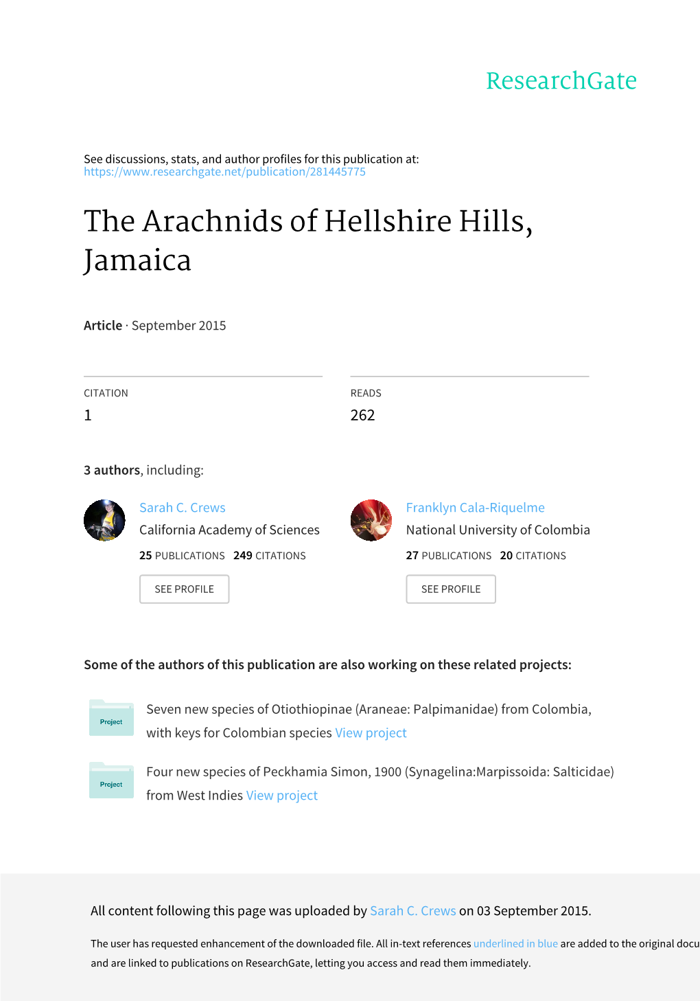 The Arachnids of Hellshire Hills, Jamaica