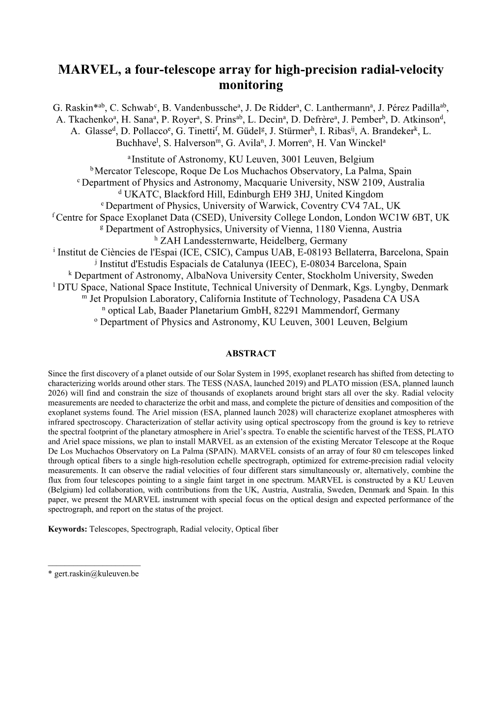 MARVEL, a Four-Telescope Array for High-Precision Radial-Velocity Monitoring