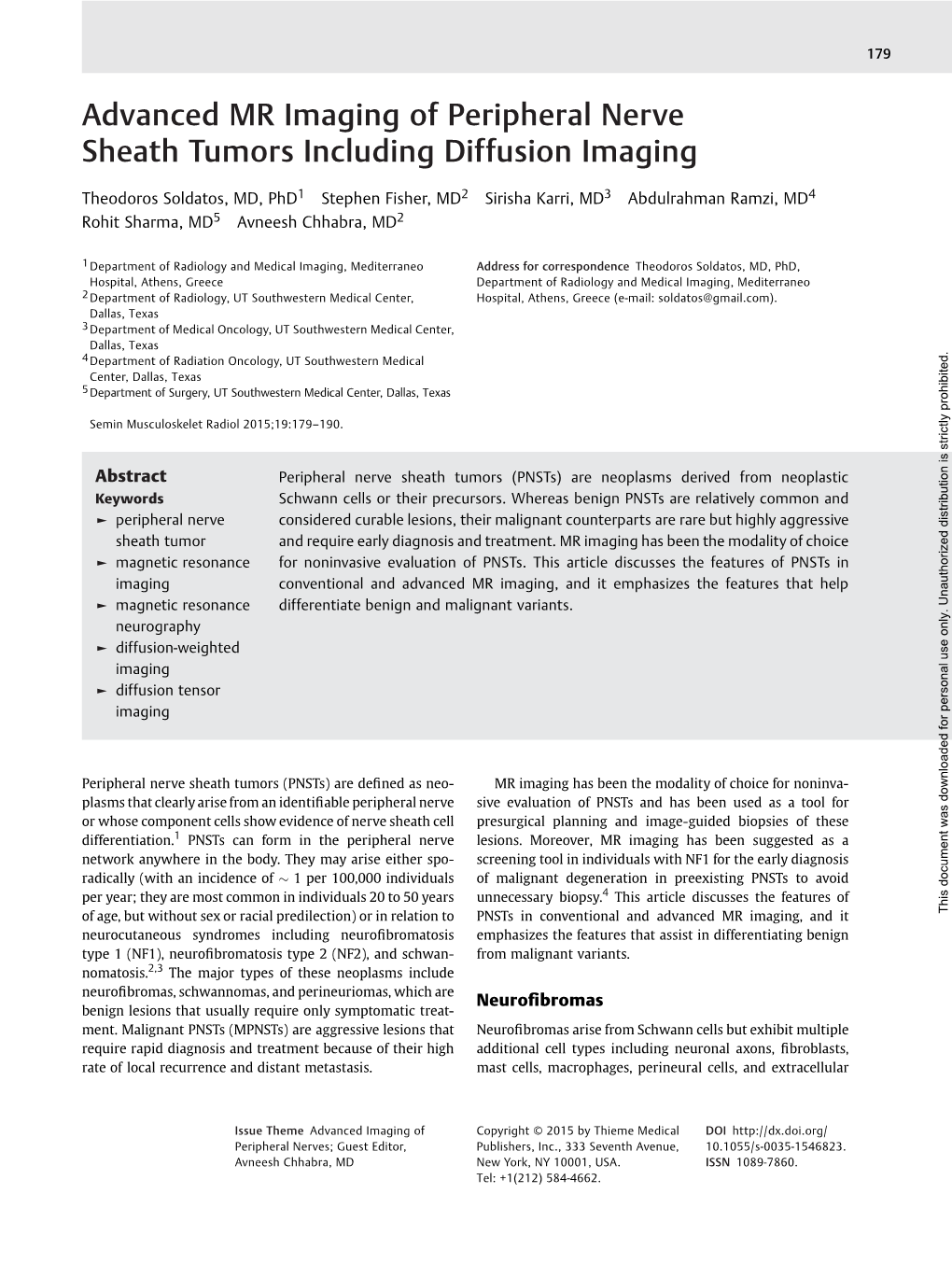 Advanced MR Imaging of Peripheral Nerve Sheath Tumors Including Diffusion Imaging