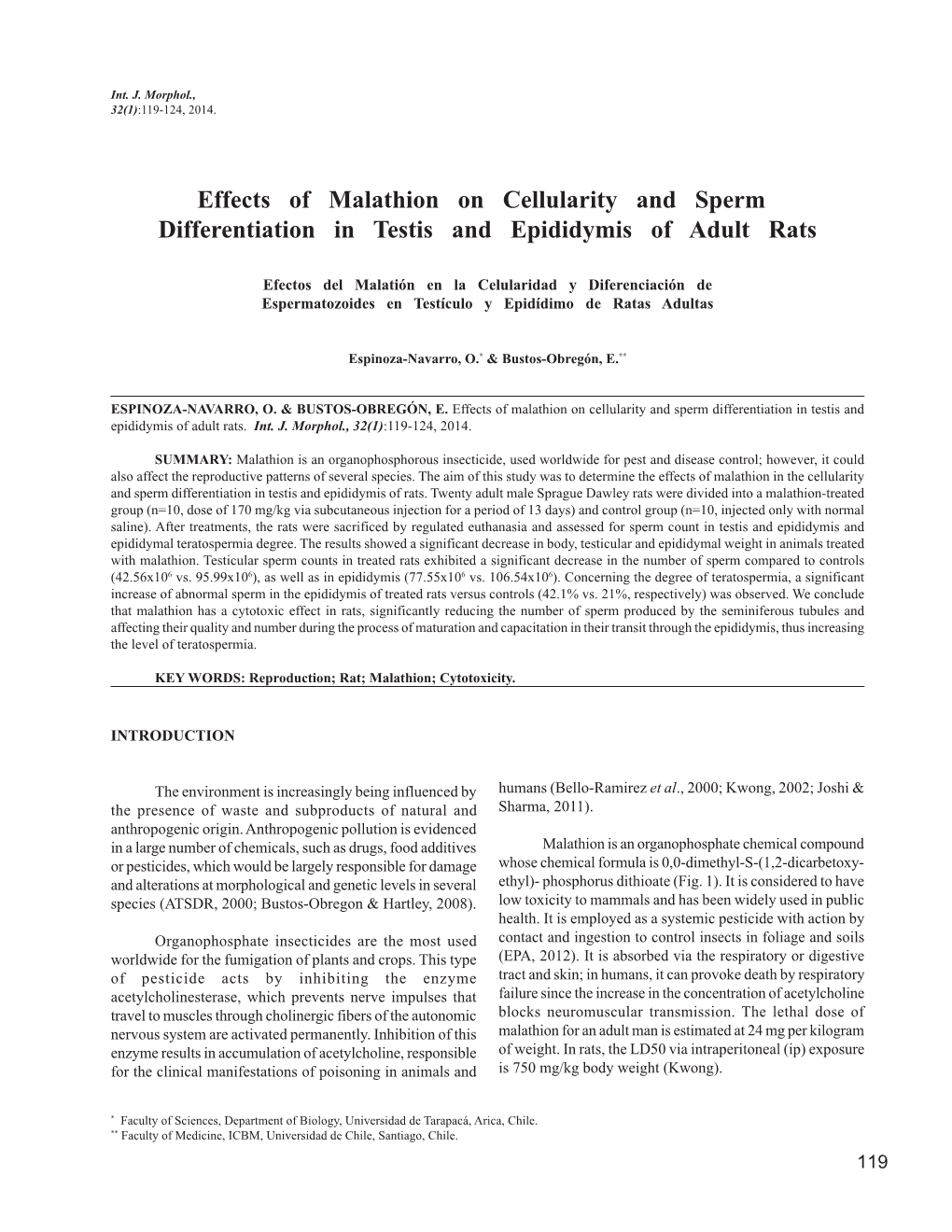 Effects of Malathion on Cellularity and Sperm Differentiation in Testis and Epididymis of Adult Rats
