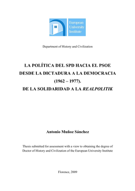 La Política Del Spd Hacia El Psoe Desde La Dictadura a La Democracia (1962 – 1977)