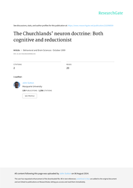 The Churchlands' Neuron Doctrine: Both Cognitive and Reductionist