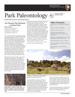 Park Paleontology Fall-Winter 2002 Geologic Resources Division, Paleontology Program