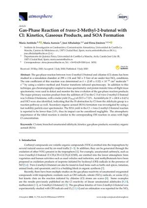 Gas-Phase Reaction of Trans-2-Methyl-2-Butenal with Cl: Kinetics, Gaseous Products, and SOA Formation