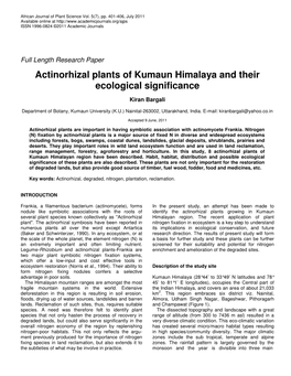 Actinorhizal Plants of Kumaun Himalaya and Their Ecological Significance