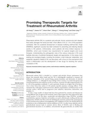 Promising Therapeutic Targets for Treatment of Rheumatoid Arthritis