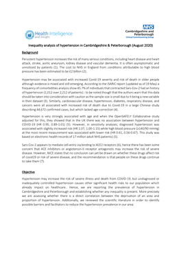 Inequality Analysis of Hypertension in Cambridgeshire & Peterborough