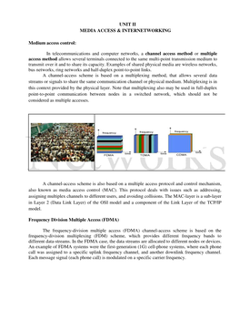 UNIT II MEDIA ACCESS & INTERNETWORKING Medium Access Control