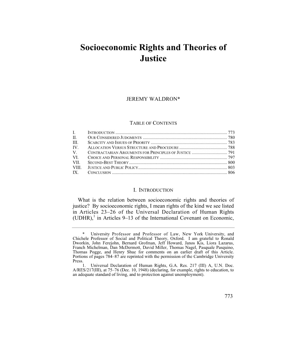 Socioeconomic Rights and Theories of Justice