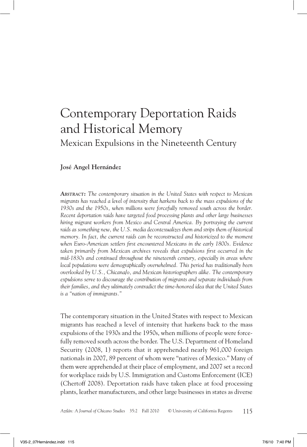 Contemporary Deportation Raids and Historical Memory: Mexican