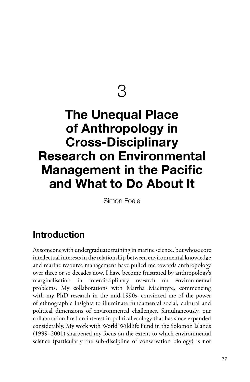 3. the Unequal Place of Anthropology in Cross‑Disciplinary Research on Environmental Management in the Pacific and What to Do