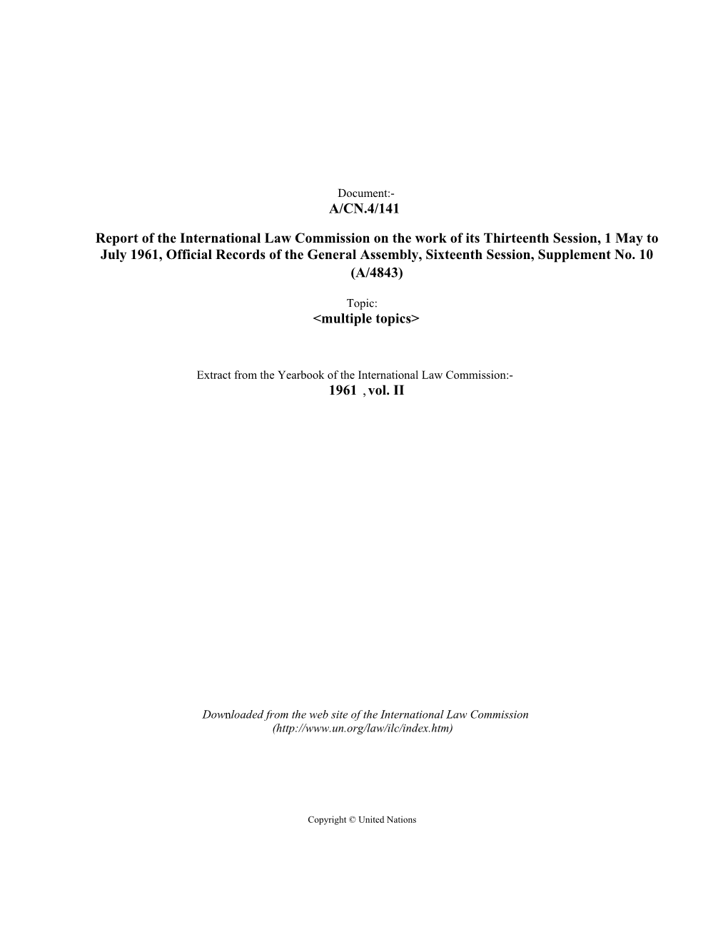 Report of the International Law Commission on the Work of Its