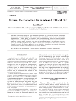 Tenure, the Canadian Tar Sands and ‘Ethical Oil’