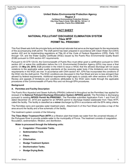 Tibes Water Treatment Plant Fact Sheet, September 2019