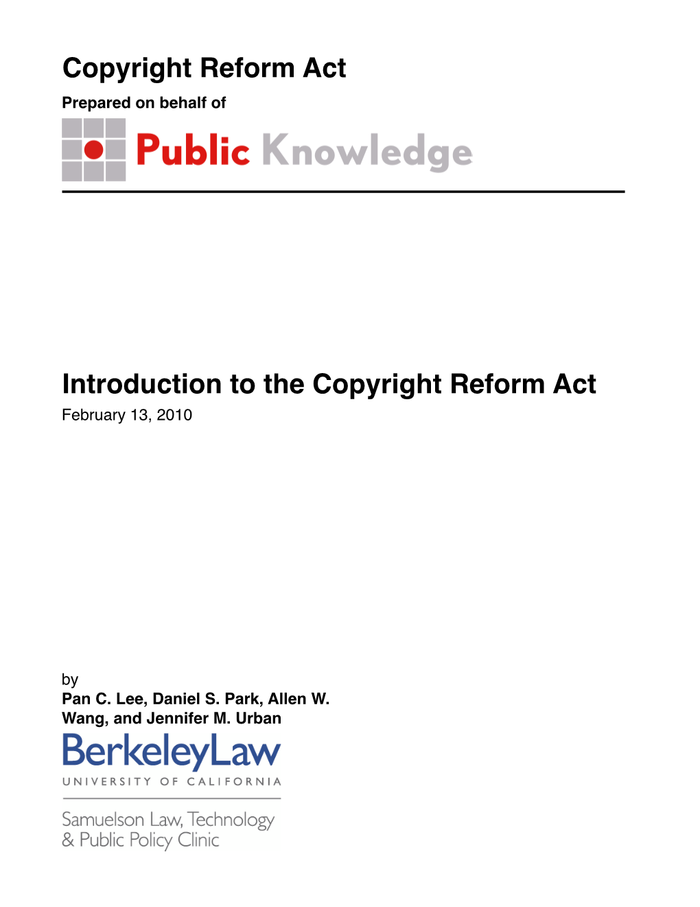 Copyright Reform Act Prepared on Behalf Of