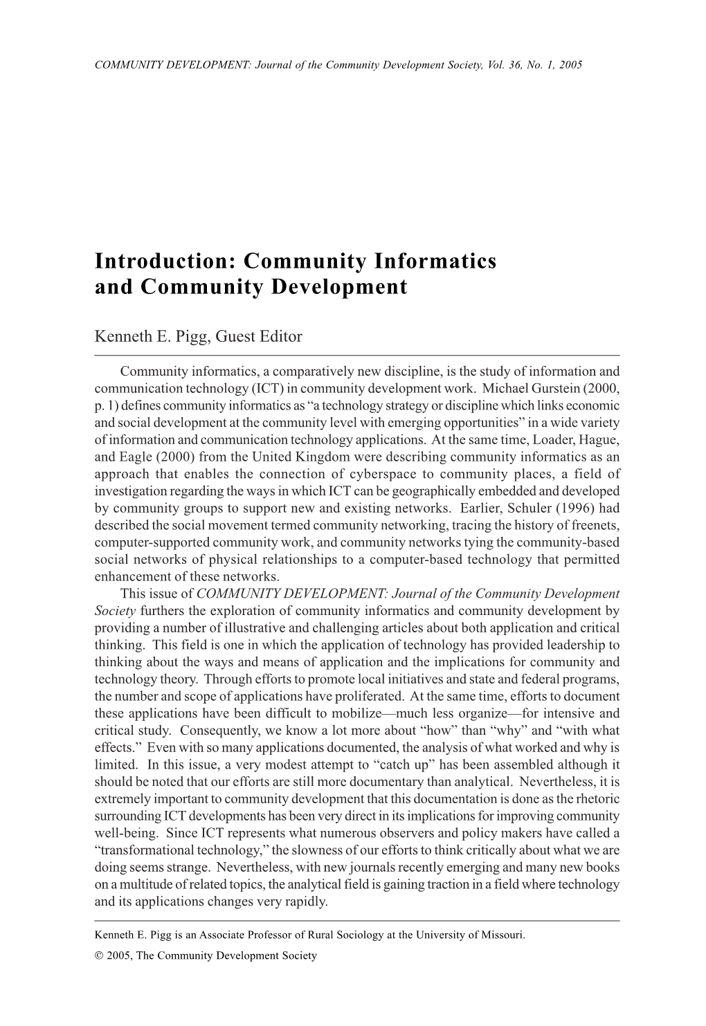 Introduction: Community Informatics and Community Development