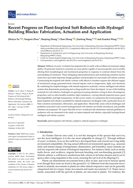 Recent Progress on Plant-Inspired Soft Robotics with Hydrogel Building Blocks: Fabrication, Actuation and Application