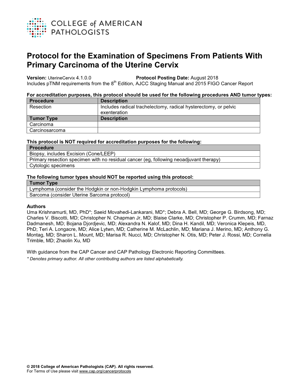 CAP Cancer Protocol Uterine Cervix