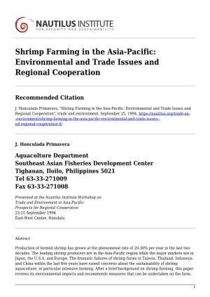 Shrimp Farming in the Asia-Pacific: Environmental and Trade Issues and Regional Cooperation