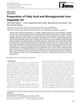 Preparation of Fatty Acid and Monoglyceride from Vegetable