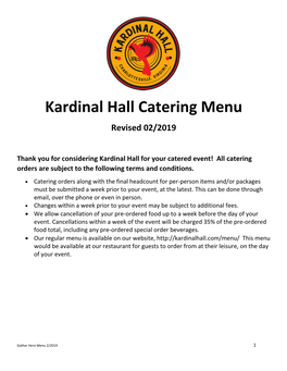 Kardinal Hall Catering Menu Revised 02/2019